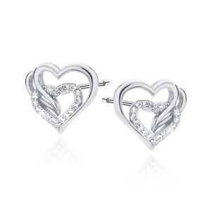 Cercei argint inimi cu pietre DiAmanti Z0655ER_W-DIA (Argint 925‰ 1,3 g.)